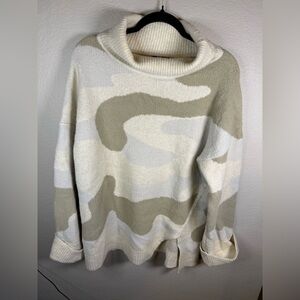 Express Cream and Tan Cowl Neck Sweater